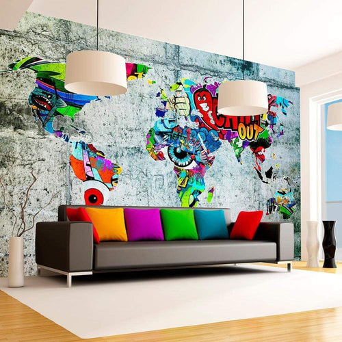 Wall Mural - Map Graffiti 100x70cm - Non-Woven Murals