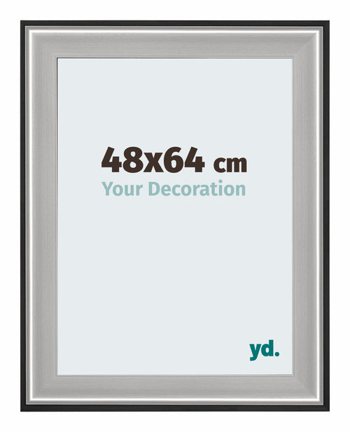 Birmingham Wooden Photo Frame 48x64cm Black Silver Polished Front Size | Yourdecoration.co.uk