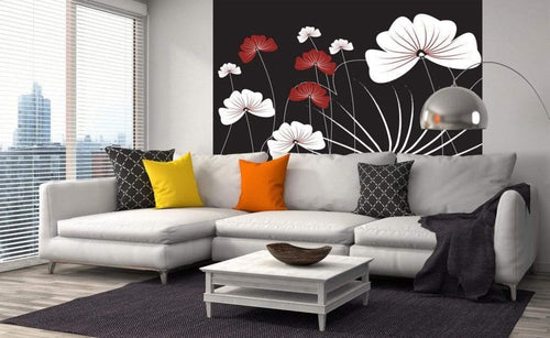 Dimex Flowers on Black Wall Mural 225x250cm 3 Panels Ambiance | Yourdecoration.co.uk