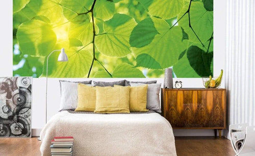 Dimex Green Leaves Wall Mural 375x150cm 5 Panels Ambiance | Yourdecoration.co.uk