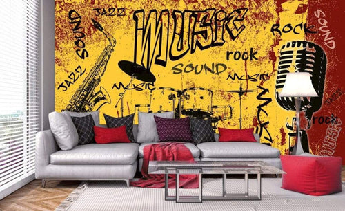 Dimex Music Orange Wall Mural 375x250cm 5 Panels Ambiance | Yourdecoration.co.uk