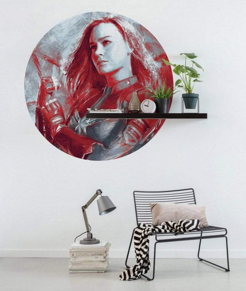 Komar Avengers Painting Captain Marvel Self Adhesive Wall Mural 128x128cm Round Ambiance | Yourdecoration.co.uk