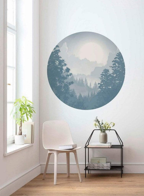 Komar Blue Valley Wall Mural 125x125cm Round Ambiance | Yourdecoration.co.uk