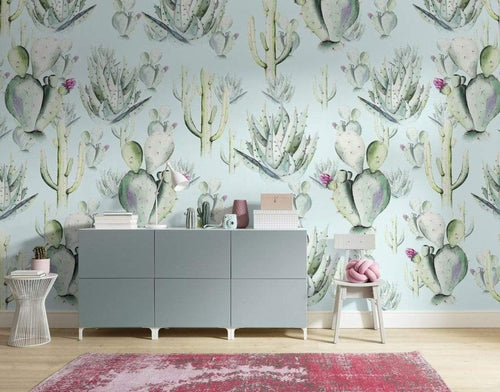 Komar Cactus Blue Non Woven Wall Mural 400x250cm 4 Panels Ambiance | Yourdecoration.co.uk