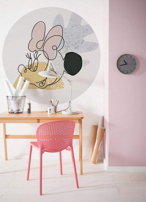 Komar Minnie Line Art Self Adhesive Wall Mural 125x125cm Round Ambiance | Yourdecoration.co.uk