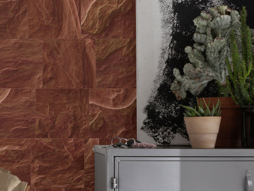 Komar Non Woven Wall Mural Inx8 078 Red Slate Tiles Detail | Yourdecoration.co.uk