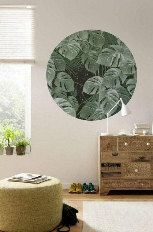 Komar Novel Monstera Wall Mural 125x125cm Round Ambiance | Yourdecoration.co.uk