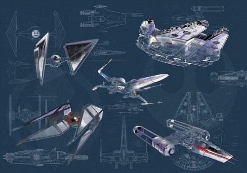 Komar Star Wars Blueprint Dark Non Woven Wall Mural 400x280cm 8 Panels | Yourdecoration.co.uk