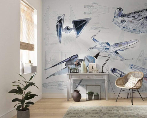 Komar Star Wars Blueprint Light Non Woven Wall Mural 400x280cm 8 Panels Ambiance | Yourdecoration.co.uk