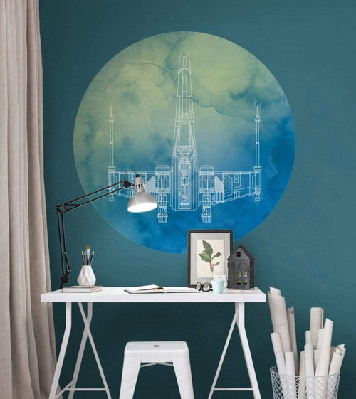 Komar Star Wars X Wing Self Adhesive Wall Mural 125x125cm Round Ambiance | Yourdecoration.co.uk