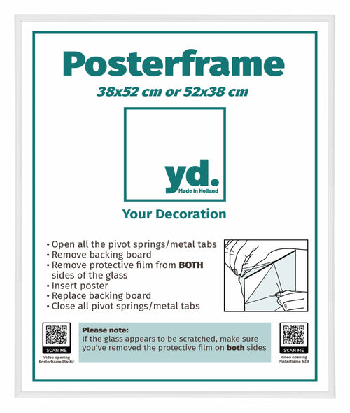 Poster Frame Plastic 38x52cm White High Gloss Front Size | Yourdecoration.co.uk