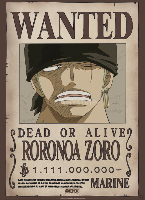 Poster One Piece Wanted Zoro Wano 38x52cm Abystyle GBYDCO624 | Yourdecoration.co.uk