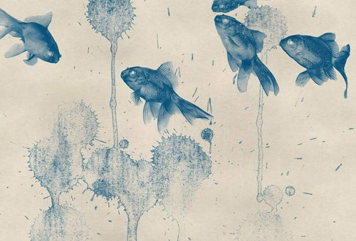 Wizard+Genius Blue Fish Non Woven Wall Mural 384x260cm 8 Panels | Yourdecoration.co.uk