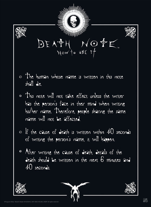 Death Note Rules Poster 38X52cm | Yourdecoration.co.uk