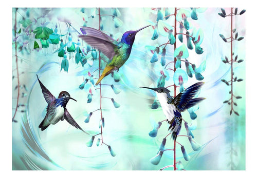 Wall Mural - Flying Hummingbirds Green 350x245cm - Non-Woven Murals