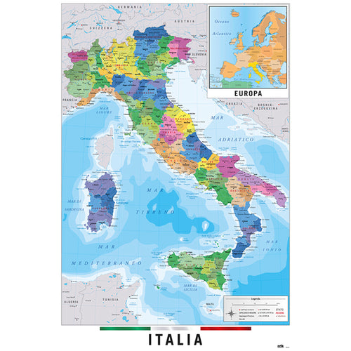 Grupo Erik GPE5125 Map Italia Physical Politic Poster 61X91,5cm | Yourdecoration.co.uk