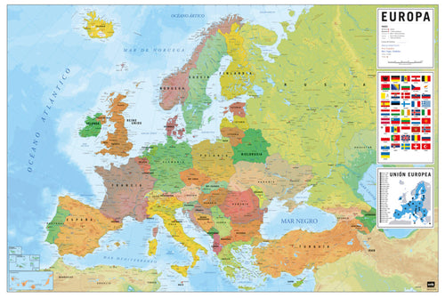 Grupo Erik GPE5441 Physical Political Map Of Europe Es Poster 91,5X61cm | Yourdecoration.co.uk