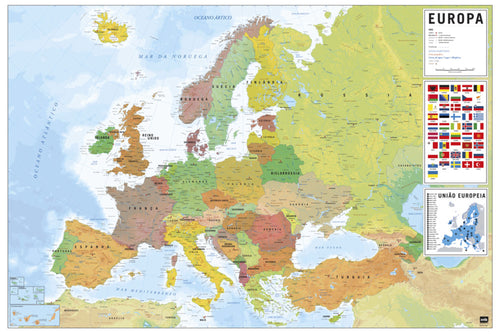 Grupo Erik GPE5442 Physical Political Map Of Europe Pt Poster 91,5X61cm | Yourdecoration.co.uk