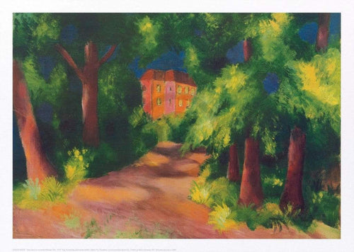 August Macke Rotes Haus im Park Art Print 70x50cm | Yourdecoration.co.uk