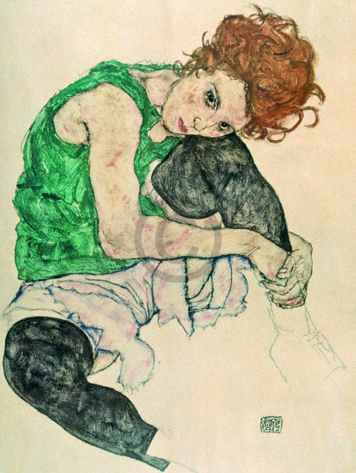 Egon Schiele Sitzende Frau mit hochgezogenen Art Print 60x80cm | Yourdecoration.co.uk