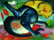 Franz Marc Zwei Katzen blau und gelb Art Print 80x60cm | Yourdecoration.co.uk