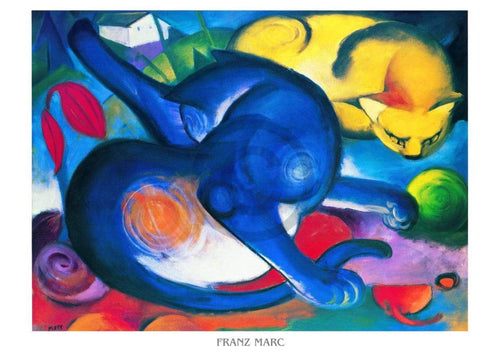 Franz Marc Zwei Katzen blau und gelb Art Print 70x50cm | Yourdecoration.co.uk