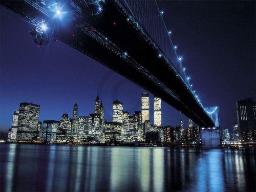 Henri Silberman Brooklyn Bridge at Night Art Print 80x60cm | Yourdecoration.co.uk