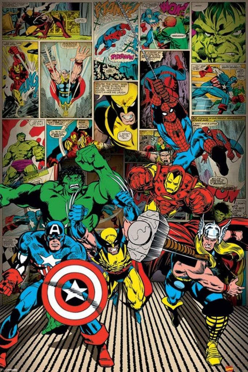 Pyramid Marvel Comics Here Come the Heroes Poster 61x91,5cm | Yourdecoration.co.uk