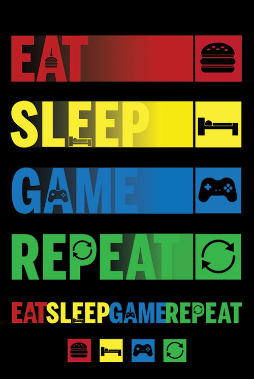 Pyramid Eat Sleep Game Repeat Poster 61x91,5cm | Yourdecoration.co.uk