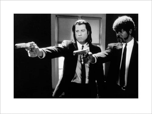 Pyramid Pulp Fiction Black and White Guns Art Print 60x80cm | Yourdecoration.co.uk