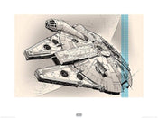 Pyramid Star Wars Episode VII Millennium Falcon Pencil Art Art Print 60x80cm | Yourdecoration.co.uk